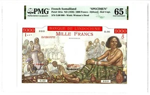 FRENCH SOMALILAND: 1000 Francs, ND (1938) P-10As. Specimen. PMG Gem Unc. 65 EPQ - Picture 1 of 2