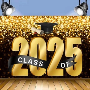 Black Gold Class Of 2025 Graduation Backdrop Celebration Party Photo Background - Picture 1 of 7