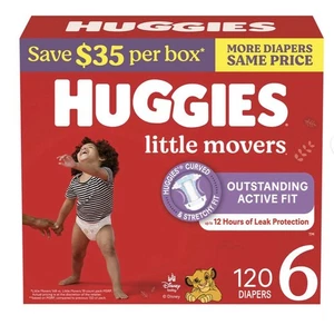 Pannolini per bambini Huggies Little Movers taglia 6 (35+ libbre) numero 120 - NUOVI E SIGILLATI - Foto 1 di 6