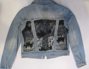 CiSono Vintage Denim Jacket Black Lace Decor Sz M One of a Kind - Picture 1 of 2