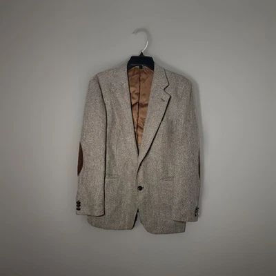 Blazer De Colección Caballero Lana Espiga Marrón A Medida Talla 40 Gamuza Codo Preppy Foto 1 de 4