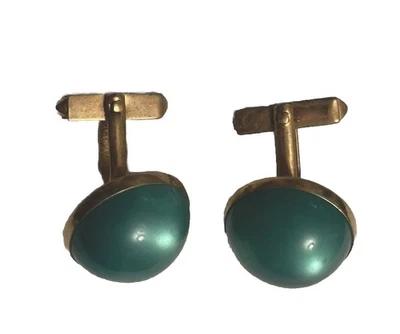 Gemelos vintage SWANK Mid Century verdes y dorados Foto 1 de 3