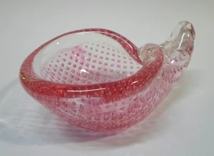 Vintage MURANO ART GLASS SHELL RING TRINKET DISH Pink w/ Controlled Bubbles 3.5" - Picture 1 of 7