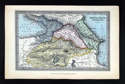 Mapa Arquero SPCK 1847 Antigua Armenia Iberia Albania Cólquida Mar Negro Caspio Foto 1 de 4