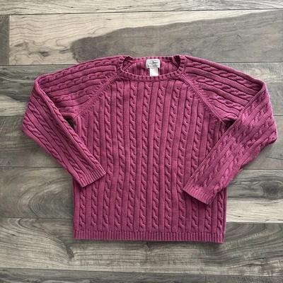 Vintage LL Bean Sweater Womens Medium Plum Purple Cable Knit Cotton Pullover - Image 1 of 4
