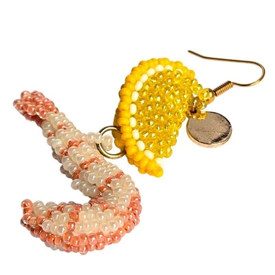 Susan Alexandra Shrimp Cocktail Lemon Slice Hand Beaded Earring SINGLE - Image 1 of 4