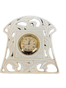 Vintage Lenox Timely Traditions Arch Pierce Clock Made In USA Ivory Gold - Picture 1 of 6