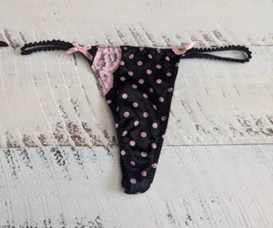 Perizoma Shirley of Hollywood taglia S vintage Y2K nero e rosa in raso a pois - Foto 1 di 5