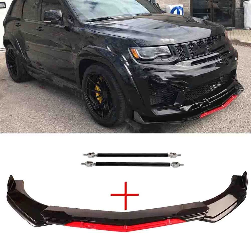 For Jeep Compass Front Bumper Lip Spoiler Splitter + Strut Rods Kit Black Red Foto 1 de 4
