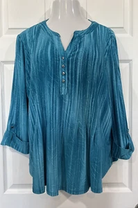 Sami Jo Tunika Stretch Top Bluse Türkis V-Ausschnitt Riegelärmel Stretch Strick XL - Bild 1 von 9