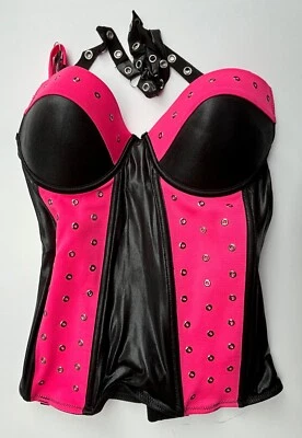 Morbid Threads 紧身胸衣女式 36C 热门话题粉色黑色内裤紧身胸衣 Goth Punk Y2K — 第 1/4 张图片