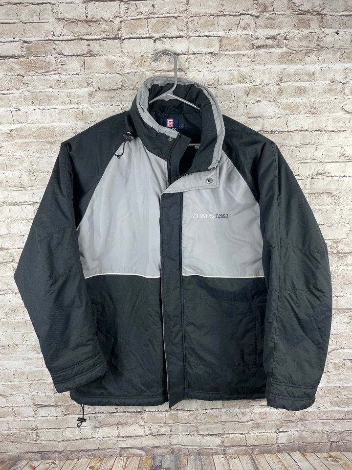 VTG 90s Chaps Ralph Lauren Coat Sz Large Black Gray Zip Up Winter Jacket Puffer - Image 1 of 4