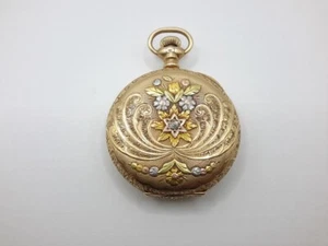 Pendant 14k Elgin Pendant Pocket Watch Multi-Color. Diamond.  Size 0 - Picture 1 of 11