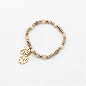 Mujer Pulsera Hojas de Cristal Dije Colgante Colorido Multicolor Brazalete Elástico - Imagen 1 de 11