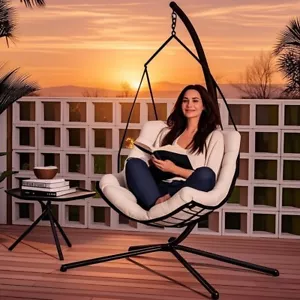 Egg Hammock Basket Chair Hanging Swing Chair UV Resistant Cushion with Stand - Picture 1 of 23