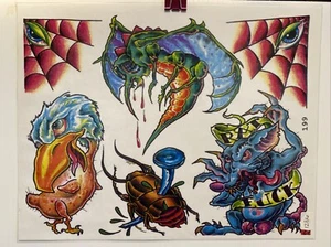 Kevin Leblanc Vintage Tattoo Wall Flash Art Sheet 1998 Rat Cockroach Eagle - Picture 1 of 1
