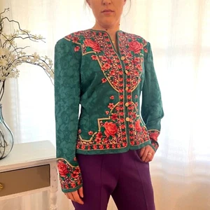 Blusa Chaqueta Adrianna Papell Vintage Seda Segura Estampado Rosa Inglés Damas Talla 10 - Imagen 1 de 6