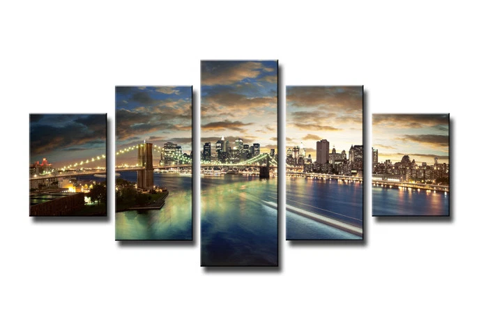 Tableau 5 pièces New York image visario toile de marque 160 x 80 cm XXL images n° 5562 >