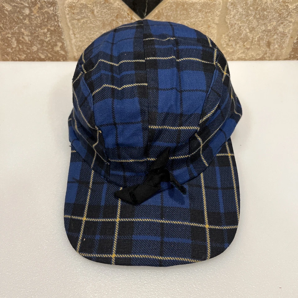 Vintage Deadstock 1960s Trapper Hat Cap Ear Flaps Men 7 1/8 Blue Tartan Plaid - Image 1 of 4