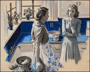 Arthur Sarnoff - A Conversation in the Kitchen 1950s Signed -17" x 22" Art Print - Picture 1 of 1