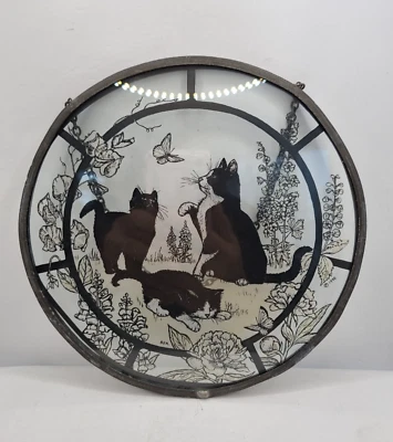Cats Glass Suncatcher Signed BJR Hand Painted Animals Scottish 1980s Rare VGC - Image 1 of 4