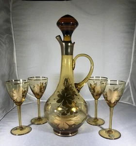 Dekanter Set. Rumänien, handgeblasener Kristall 22k vergoldet. Vintage 1960er Jahre - Bild 1 von 8