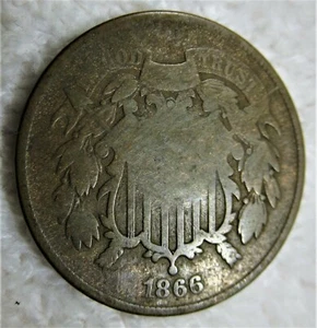 coin two cent 1866 Copper Philadelphia Mint I ship US only - Picture 1 of 4