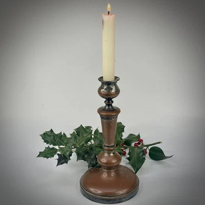 Antique French Traditional Ornate Copper Candlestick With Weighted Base - Image 1 of 4