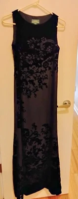 Ralph Lauren Maxi Vestido Sin Mangas Negro Seda/Rayón con Diseño Terciopelo Burnout Foto 1 de 4
