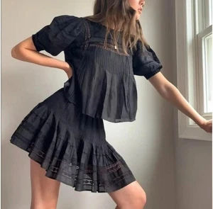 Aritzia Sunday Best Jadie Bluse Top XS Damen schwarz Puffärmel Boho Häkel - Bild 1 von 15