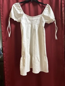 Planet Heart Off White Denim Vestido Manga Abullonada Mini Vestido XS Puños Atados en Niveles - Imagen 1 de 7