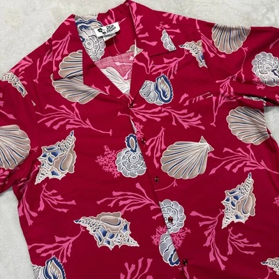 Винтажная мужская рубашка Hilo Hattie 3XL красная с коротким рукавом на пуговицах морская ракушка гавайская - Изображение 1 из 4