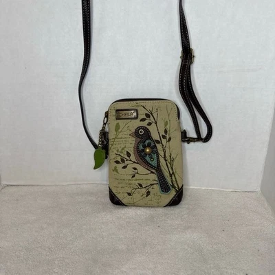 CHALA SAFARI Bird Canvas & Leather Adjustable Crossbody Purse Beige Brown - Image 1 of 4