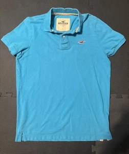 Holister Polo Shirt Mens Large Blue Embroidered Logo Stretch Short Sleeve Y2K - Picture 1 of 6