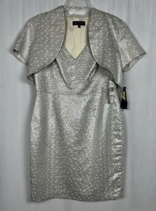 Jones New York Dress Women’s Size 14 Ivory & Silver Sleeveless Dress With Jacket - Picture 1 of 16