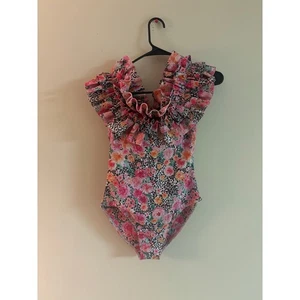 BMG Schulterfrei Einteiler Badeanzug Rosa Blumen Rüschen Animal Print M  - Bild 1 von 7