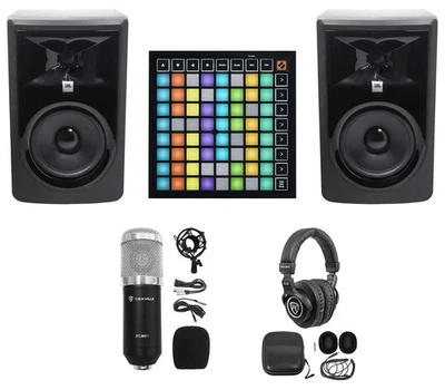 Kit de producción musical 2 monitores de estudio JBL 306P 6" + controlador de almohadilla + auriculares + micrófono Foto 1 de 4