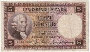 Iceland 5 Kronur Banknote 1928 Choice Fine Condition Pick#27-B-667 - Picture 1 of 2