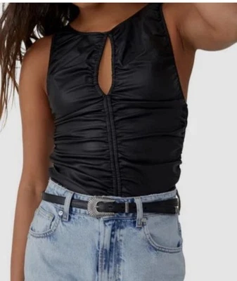 Free People black faux leather top stretch grunge sleeveless size L - Image 1 of 4