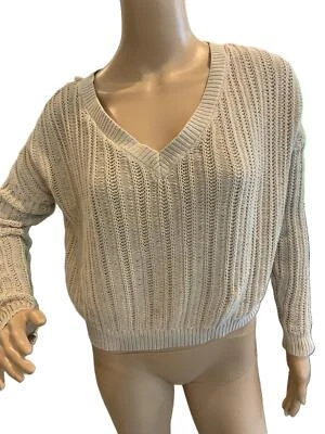 Suéter Pullover Mujer Rue21 Beige Acanalado Cuello en V Manga Larga Talla XS Foto 1 de 4