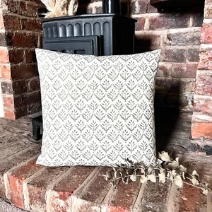 1473. ESCORCA olivgrün BLOCKDRUCK - Leinen/Baumwolle Kissenbezug - Bild 1 von 4