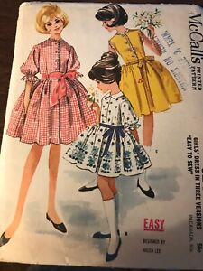 Vintage McCalls Sewing Pattern 6244 Girls Short Dresses Button Belted 1960s