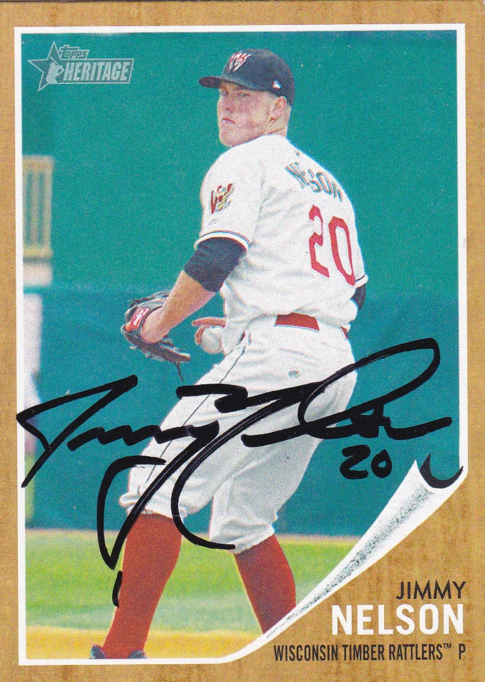 Tarjeta de herencia firmada por Jimmy Nelson Wisconsin Timber Rattlers Milwaukee Brewers Foto 1 de 1