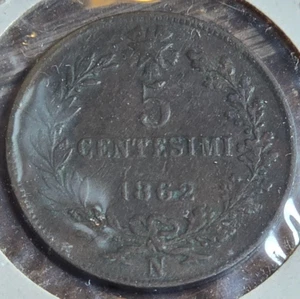 1862 Italian 5 Centesimi Coin - 150+ Year-Old European Gem! - Picture 1 of 2