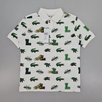 Lacoste Kids Boys Polo Shirt White 12 Years Short Sleeves Cotton Crocodile Logo