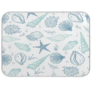 Dish Drying Mat with Seashell Starfish Design 16"x18" Absorbent Kitchen Pad - Picture 1 of 6