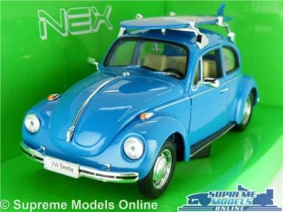 VW VOLKSWAGEN BEETLE MODEL CAR 1:24 SCALE BLUE SURF WELLY OPENING PARTS LARGE K8 - Image 1 of 4