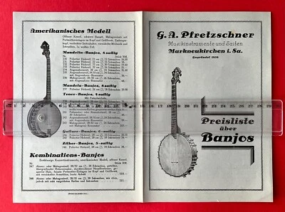 alte Preisliste G. A. Pfretzschner Markneukirchen um 1935 Banjos     ( F24454 - Bild 1 von 2