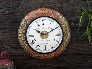 Handcrafted Wooden Wall Clock Hand Crafted Brass Fitted Wall Decor Clock 12 Inch - Picture 1 of 6