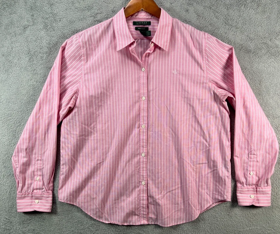 Lauren Ralph Lauren LRL Womens Button Up Shirt Pink Long Sleeve LRL Logo Size XL - Image 1 of 4